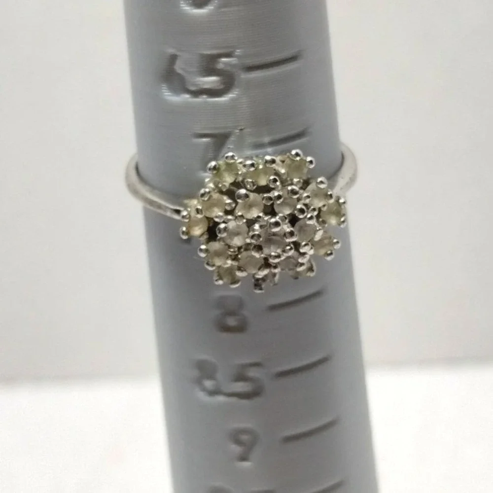 Vintage Style Silver Tone Faux Diamond Cluster Flower Statement Ring Size 7.25